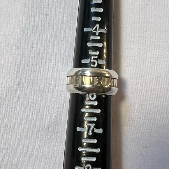 Tiffany & Co.  Sterling Silver Atlas Roman Numeral Wide Band Ring 5.5 - Picture 2 of 8